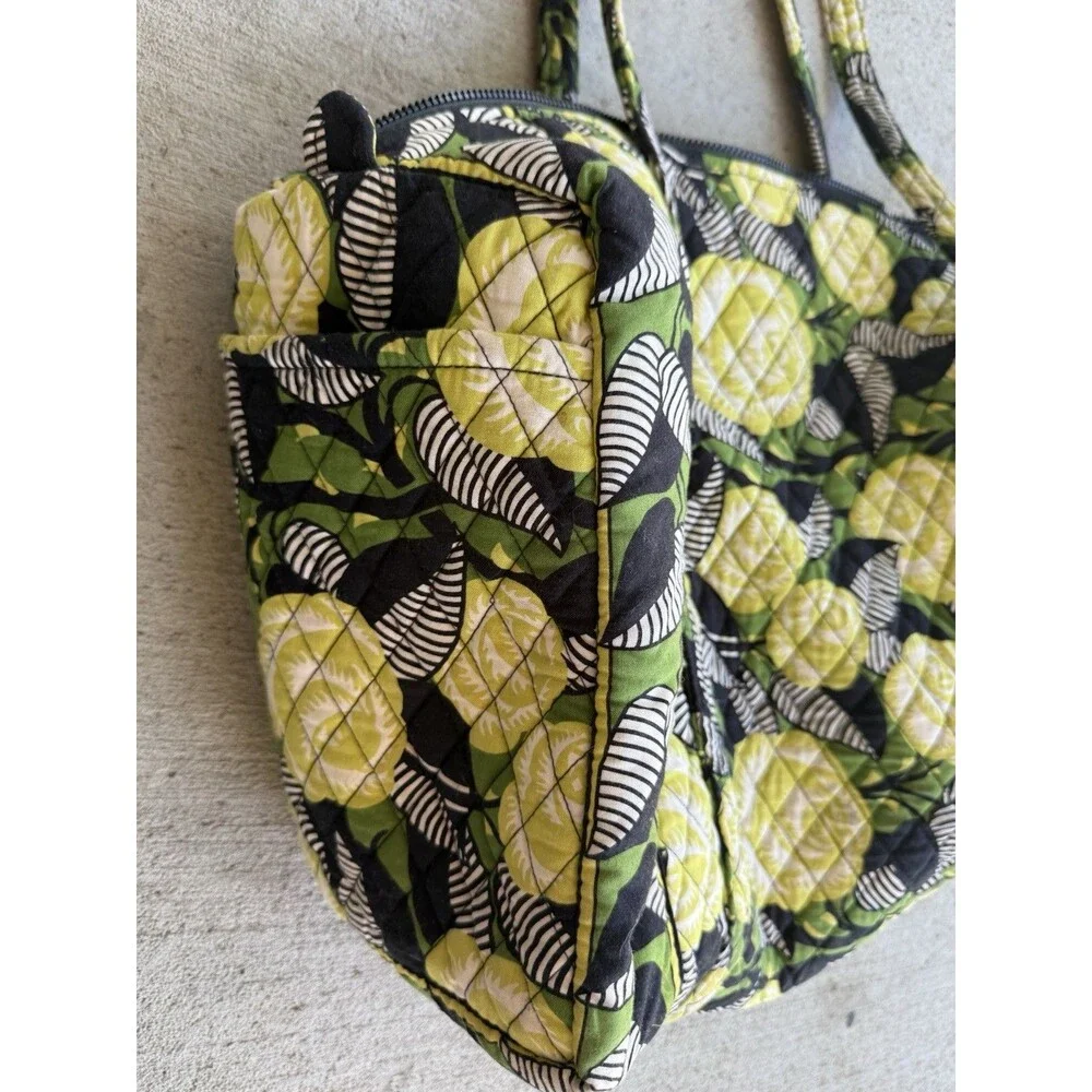 Vera Bradley La Neon Rose Quilted Duffel Tote Weekend Bag Green Black